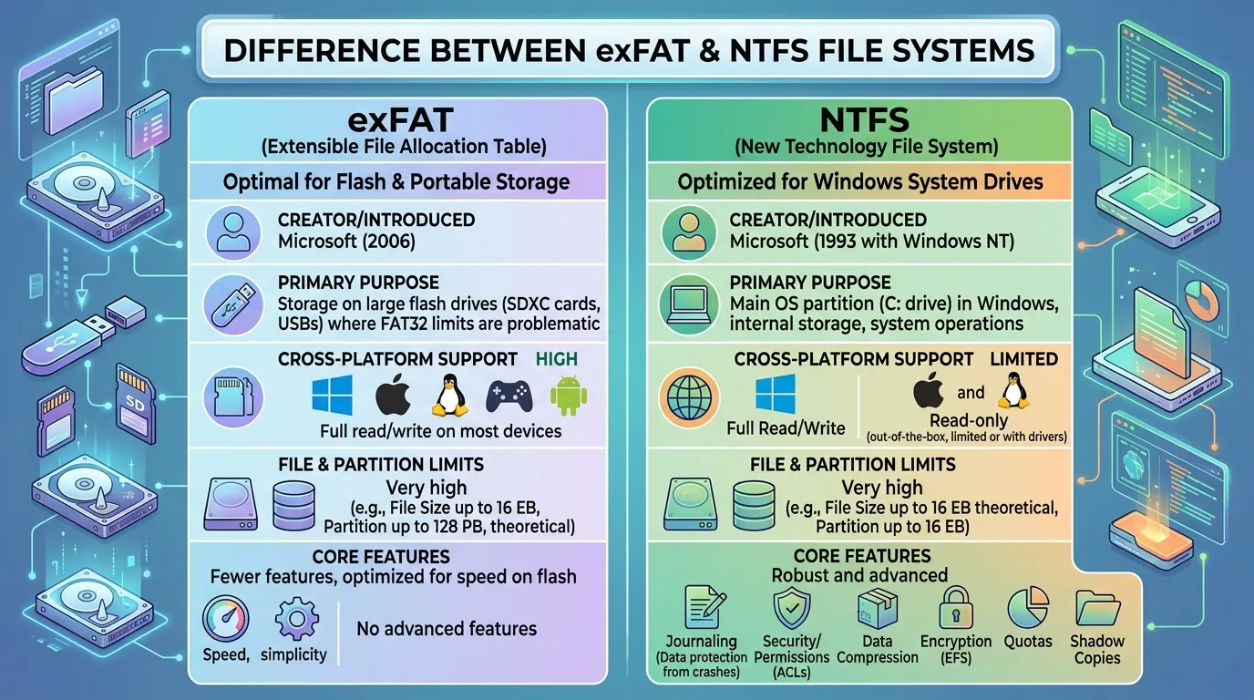 Difference Between exFAT and NTFS