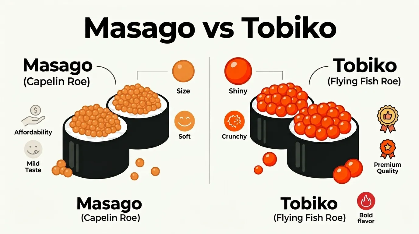 Difference between Masago and Tobiko