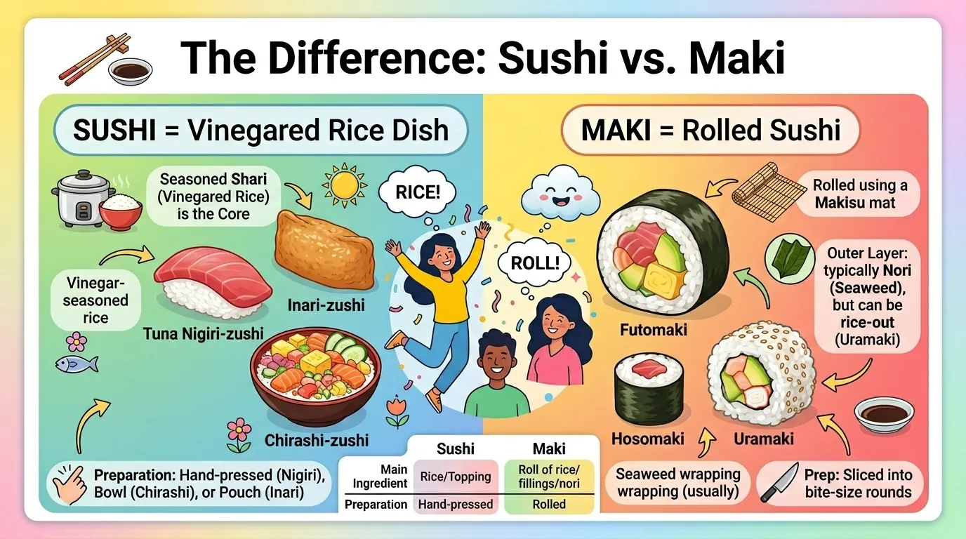 Difference Between Sushi and Maki